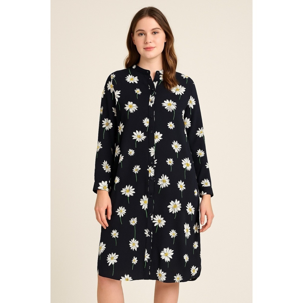 Veronika Maine Women's Dress Shift Shirt Long Sleeve Floral Daisy Size 14‎